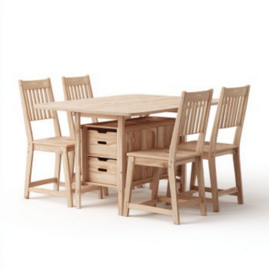 Eettafelset van hout voor de eetkamer met vier stoelen - 150 x 90 x 75